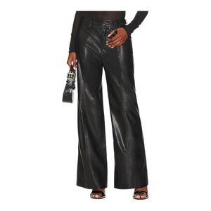 NEW 7 For All Mankind Black Vegan Leather Pant Wide Leg Easy Trousers Jet Set 24